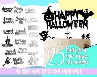 Halloween Cake Topper 25 paquete SVG, archivos para cricut, archivos svg, png dxf, ai, pdf, eps, cdr