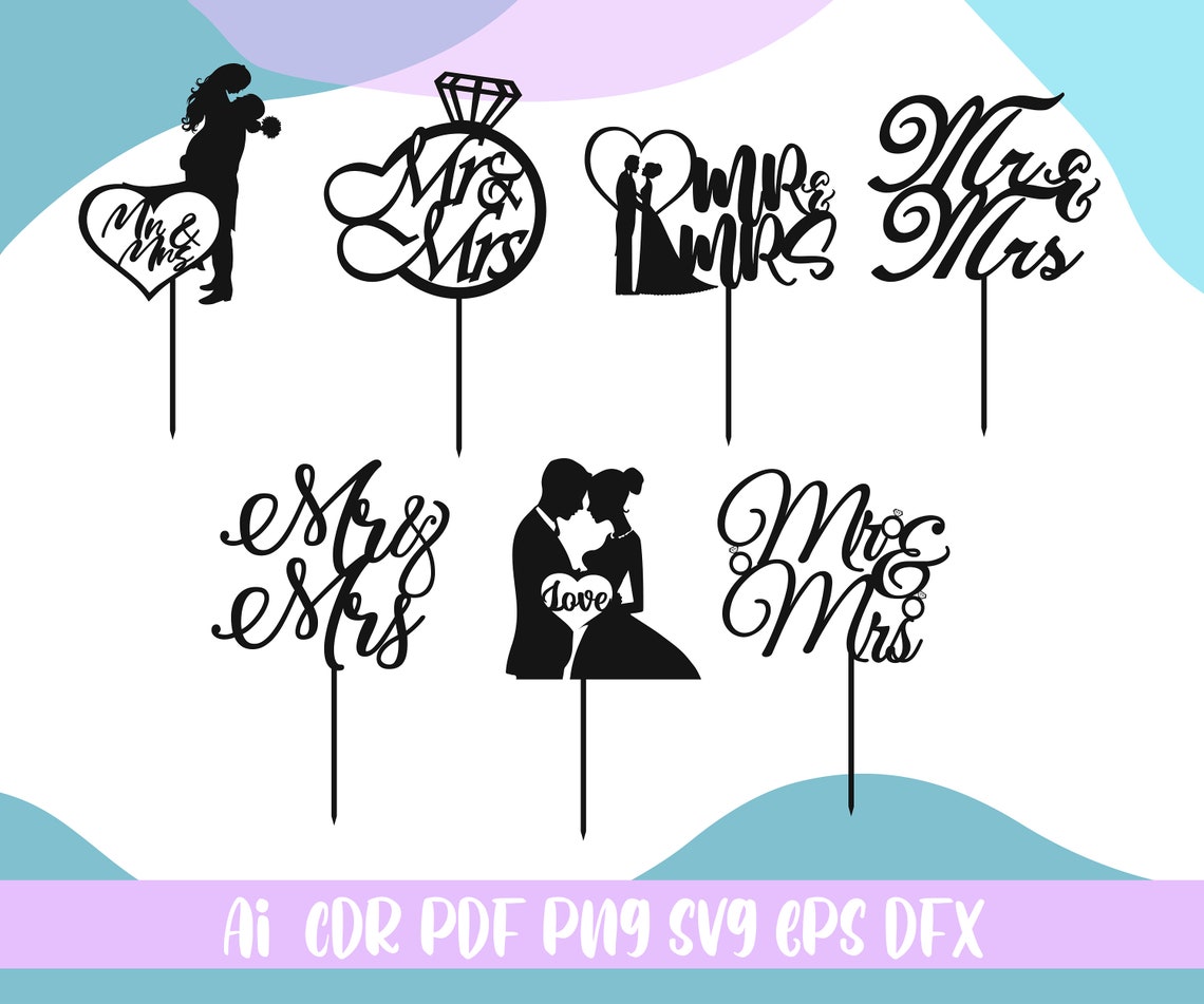 Mr & Mrs Cake Topper SVG Bundlewedding Cake Topper Svglaser - Etsy
