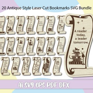 20 Antique Style Laser Cut Bookmarks SVG Bundle | Digital Files for Glowforge, Lightburn | Book Lover Gifts & Teacher Appreciation Designs