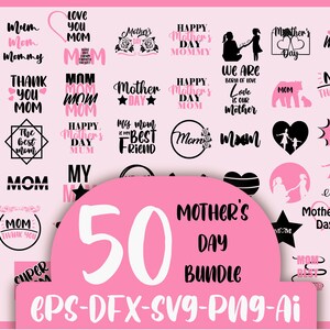 母の日 SVG 50 ファイル バンドル、お母さん SVG、お母さん SVG、母の日パック、お母さん SVG、