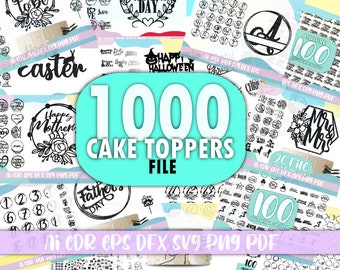 1000 Cake Topper SVG Bundle, Decoraciones de pasteles SVG, Feliz cumpleaños SVG, Baby Shower Svg, Marco circular Svg, Pastel de boda Topper Svg