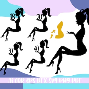 Sitting Lady silhouette ,Sitting Lady Svg Cake Topper,Sitting lady with numbers,file ai cdr eps dfx png pdf svg