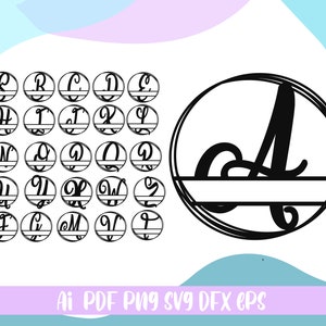 Monogram alphabet divided in the circle cake topper bundle svg, file Ai,Pdf,Eps,Dfx,Png,SVg