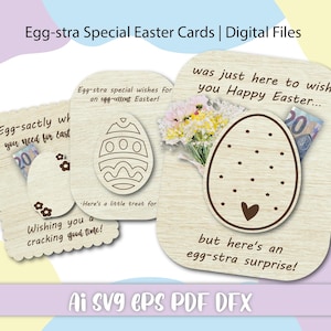 Tarjeta porta dinero con forma de huevo de Pascua personalizada | Diseño SVG con borde festoneado para regalos de Pascua | Descarga digital, archivo láser de Pascua,