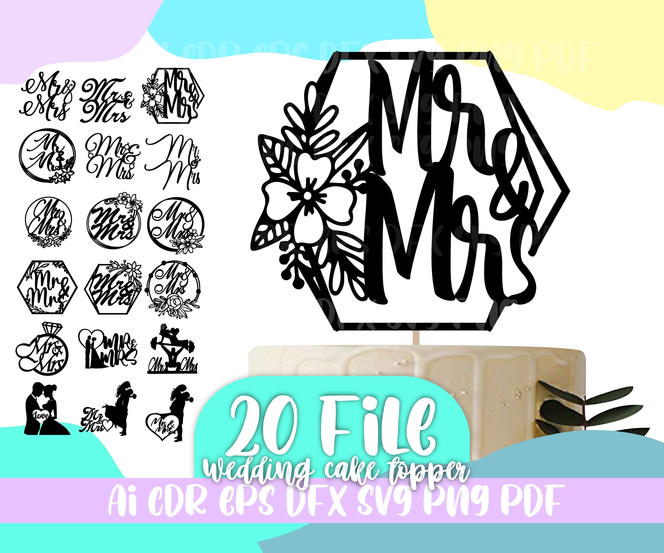 Mr & Mrs Cake topper SVG BundleWedding Cake topper SVGfile - Etsy Portugal