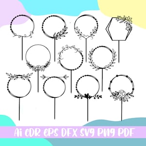 Circle frame svg bundle, cake topper svg, files for cricut, wreath frame,Wedding Cake Topper svg, png dxf,ai,pdf,eps,cdr
