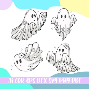 Daisy Ghost Svg, Halloween Svg Design, Halloween Flower Ghost Svg, Floral Ghost Svg, files ai,cdr,eps,sfx,png,pdf,svg