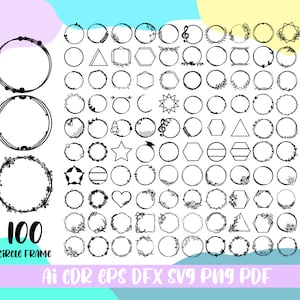 paquete de svg de marco circular, topper de pastel svg, archivos para cricut, marco de corona, Wedding Cake Topper svg, png dxf,ai,pdf,eps,cdr imagen 1