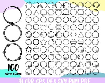 paquete de svg de marco circular, topper de pastel svg, archivos para cricut, marco de corona, topper de pastel de boda svg, png dxf,ai,pdf,eps,cdr