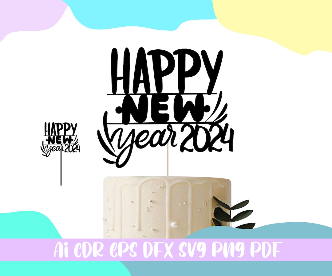 Happy New Year Cake Topper,Cheers To 2024 Cake Decor, New Years Eve Holiday Party Decorations,HNY Champagne Gift