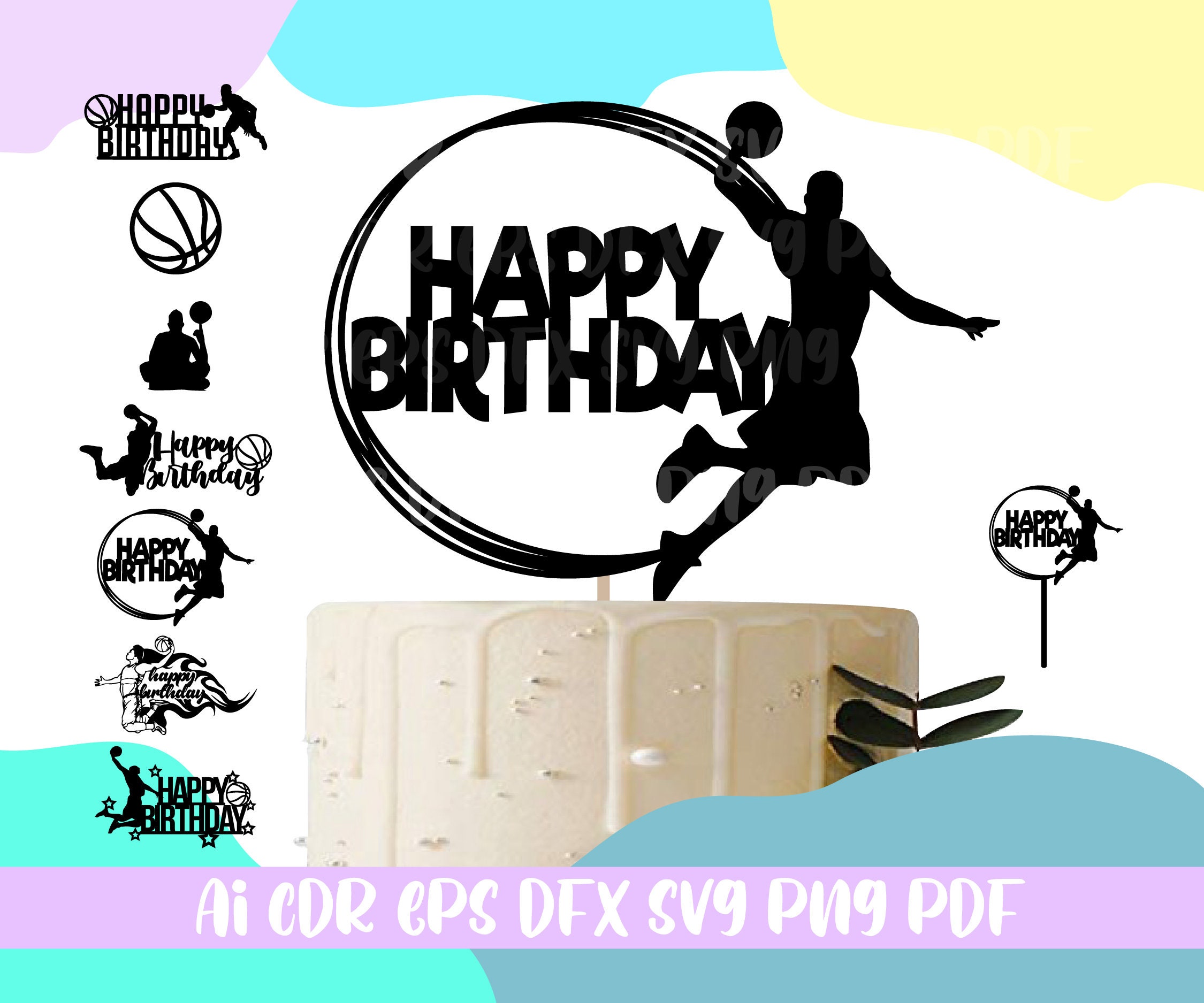 Basketball Birthday Cake Topper SVG Bundlecake Topper Etsy