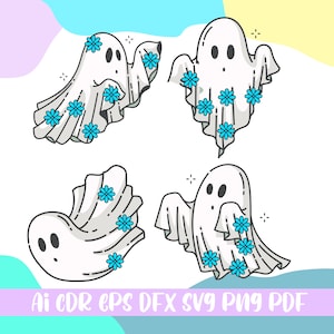 Daisy Ghost Svg, Halloween Svg Design, Halloween Flower Ghost Svg, Floral Ghost Svg,Blue Daisy Ghost SVG,file ai,cdr,eps,sfx,png,pdf,svg