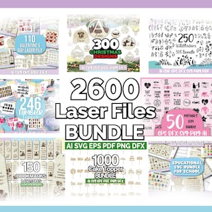 2600 Laser Cut Files Bundle | Cake Toppers, Stanley Topper, Christmas, School, Bookmarks, Wildflowers SVG, Valentine