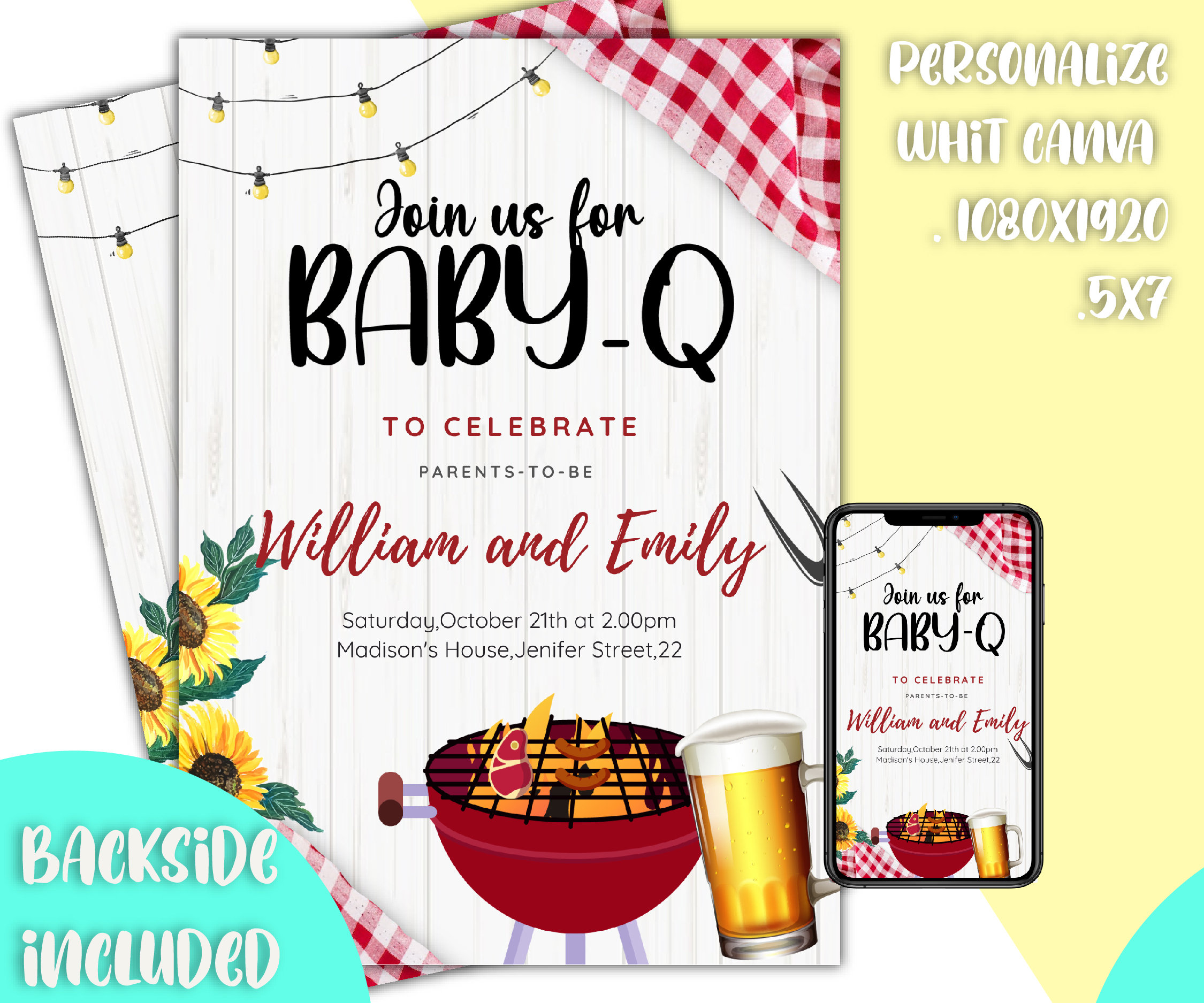 Editable Red Baby-q Baby Shower Invitation.baby-q Baby Shower,printable  Unisex Baby BBQ Party Invitation,invitation Whit Canva - Etsy, image size:2250x1875