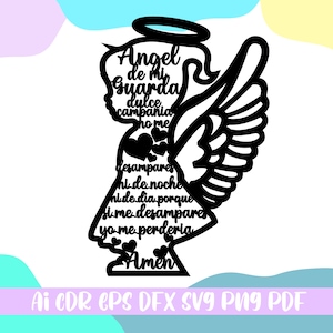 Angel guardian svg,angel with an oración inside svg,file ai,svg,cdr,eps,dfx,pdf,png