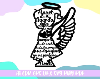 Ángel guardián svg, ángel con una oración dentro de svg, archivo ai, svg, cdr, eps, dfx, pdf, png