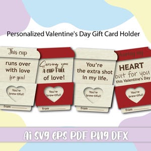 Personalisierter Valentinstag-Geschenkkartenhalter| Lasergeschnittene SVG-Datei für Kaffeetassen-Design | Digitaler Download für Cricut- und Glowforge-Projekte