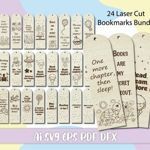 24 School and Kids Bookmark SVG Bundle - Laser Cut Files for Kids Reading - Engraved Bookmark Designs - School Laser file