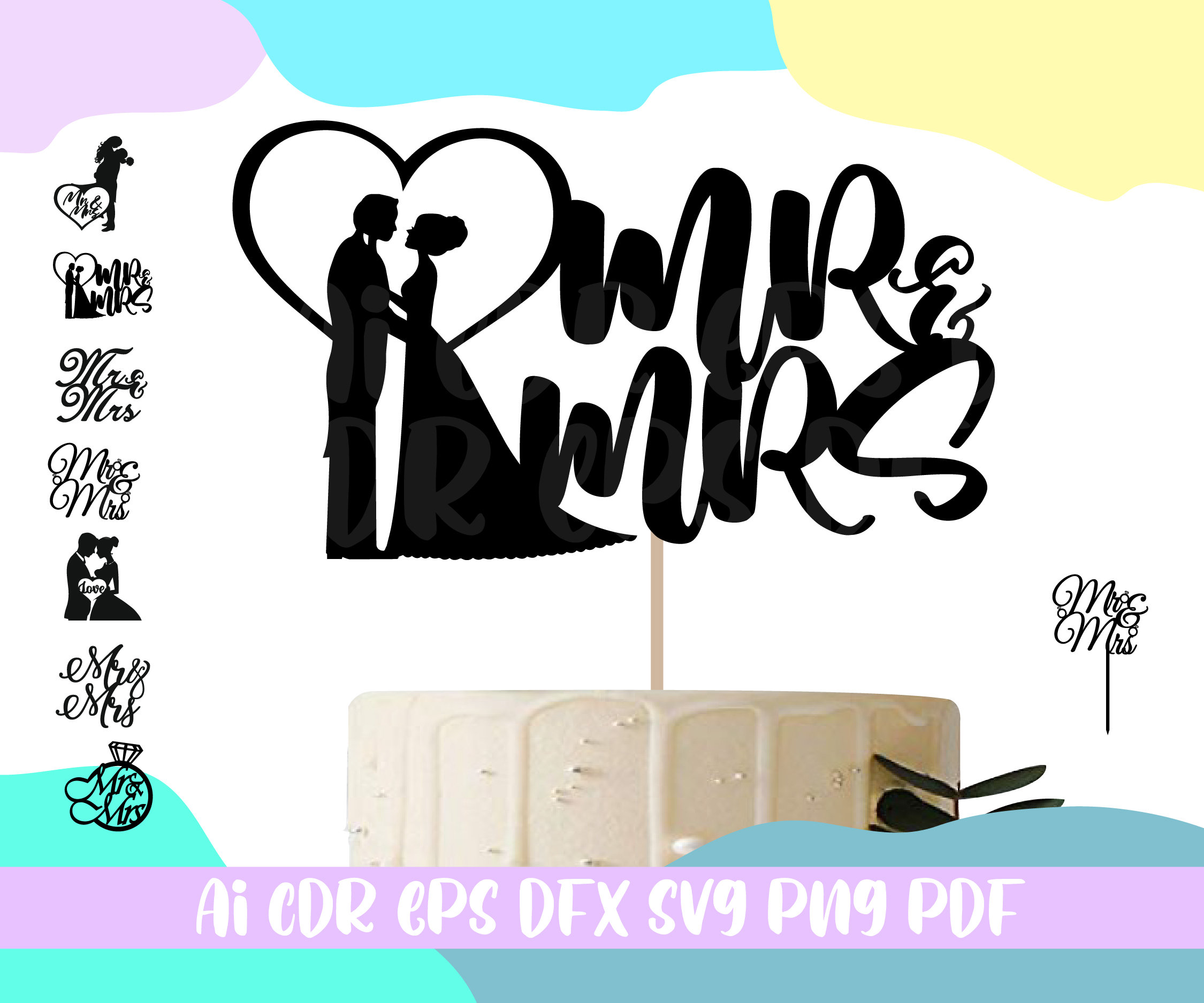 Mr & Mrs Cake Topper SVG Bundlewedding Cake Topper Svglaser Etsy