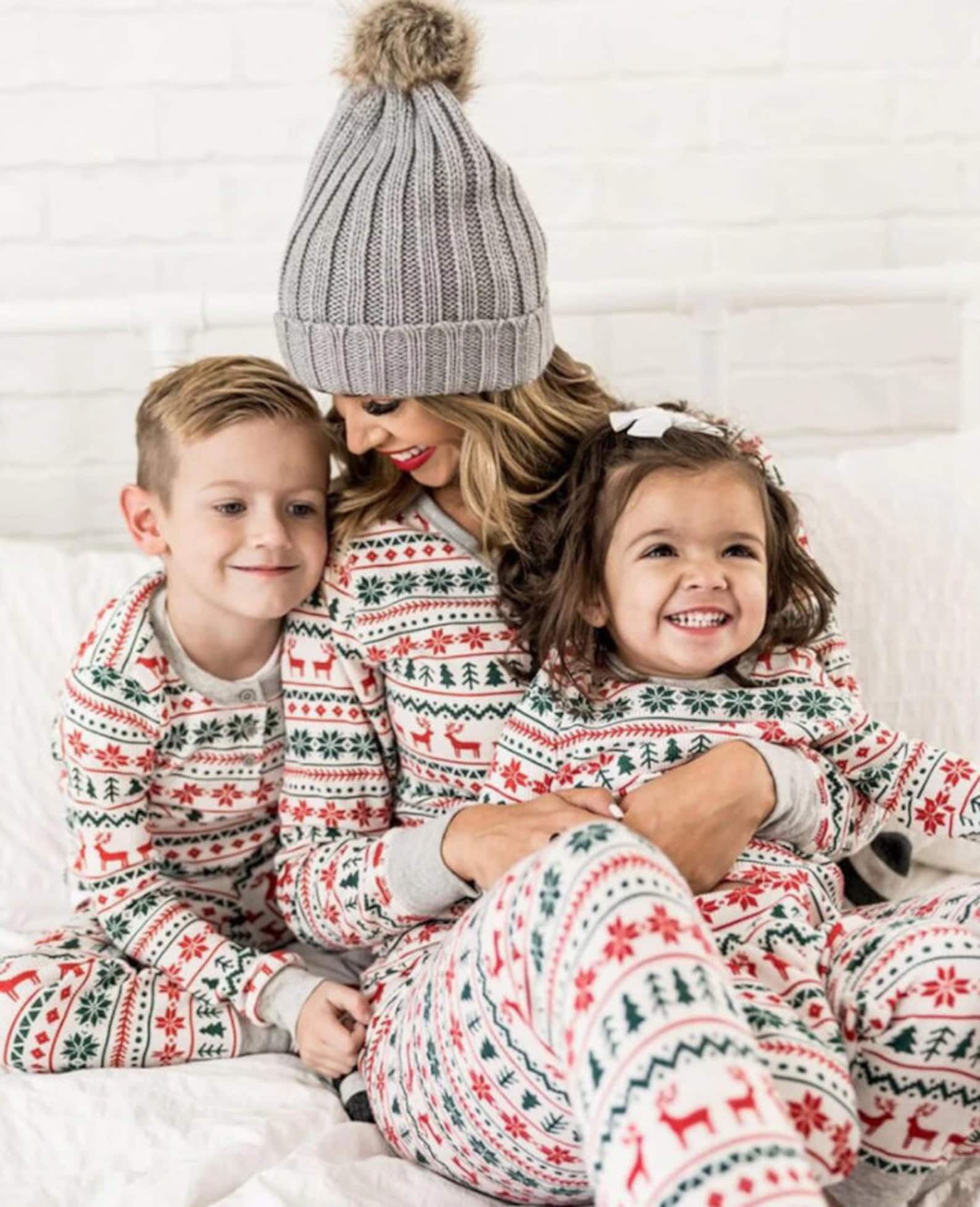 Christmas cosy matching family long sleeve pyjamas in plaid pattern