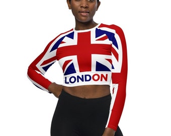 British Crop Top, World Sporting Events 2024, England Soccer Team, Long-Sleeve London Crop Top, Union Jack Flag Clothing * FREE SHIPPING