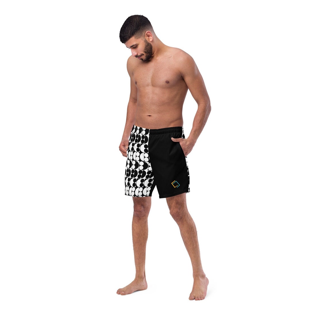 Men's Swim Trunks Black and White Board Shorts With Mesh Etsy