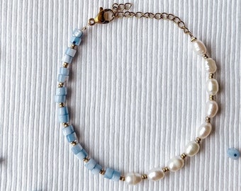 Freshwater pearl gold bracelet, bridesmaid bracelet present, baroque pearl wedding bracelet, waterproof gold dainty bracelet