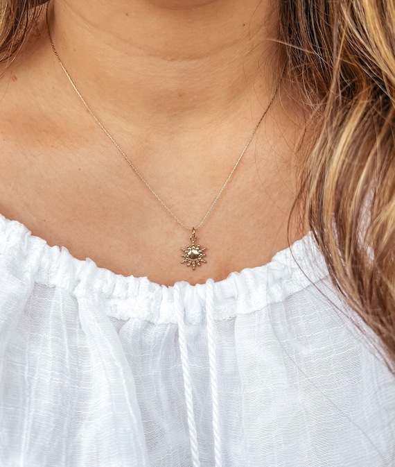 Sunshine Gold Dainty Necklace Delicate Gold Plated Sun Pendant