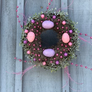 Easter Egg Nest Wreath: Pink & Purple Faux Eggs, Spanish Moss