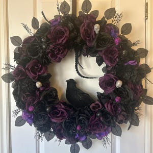 Gothic Raven Halloween Wreath: Black & Purple Spider Wreath