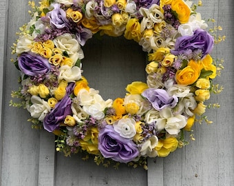 Summer Rose Wreath Front Door Wreath Valentines Wreath Cottage Wreath Farmhouse Wreath Bridal Wreath Spring Wreath