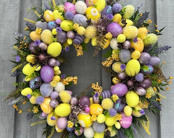 Easter Wreath Best Seller Spring Wreath Front Door Wreath Yellow and Purple Wreath Gift Wreath