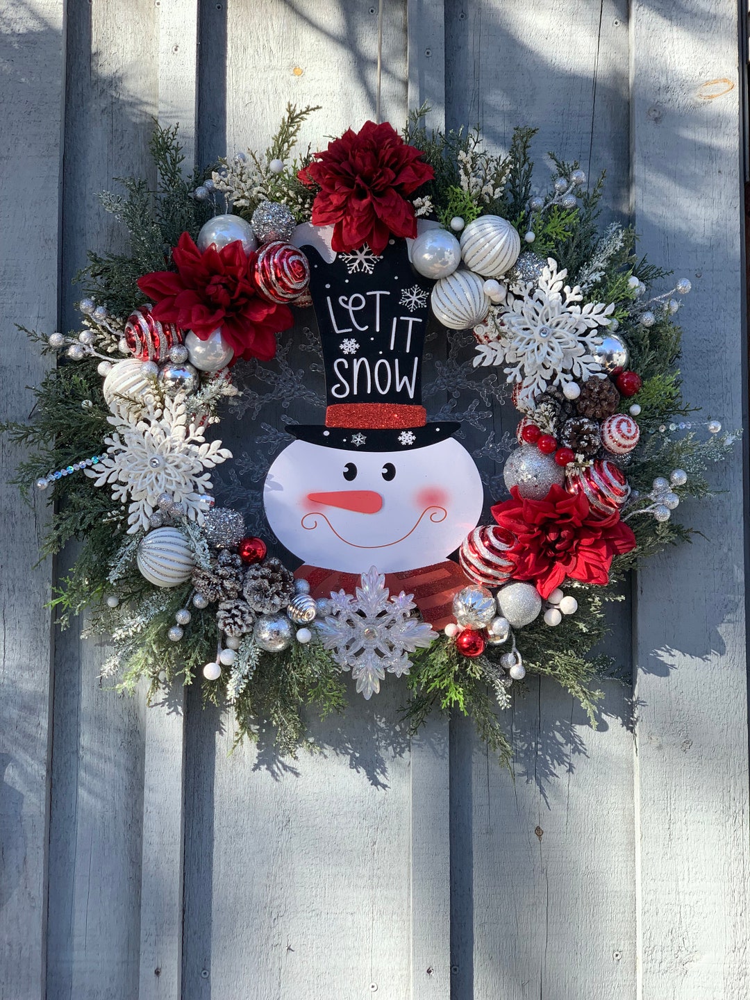 Christmas Snowman Wreath: Winter Holiday Front Door Decor - Etsy