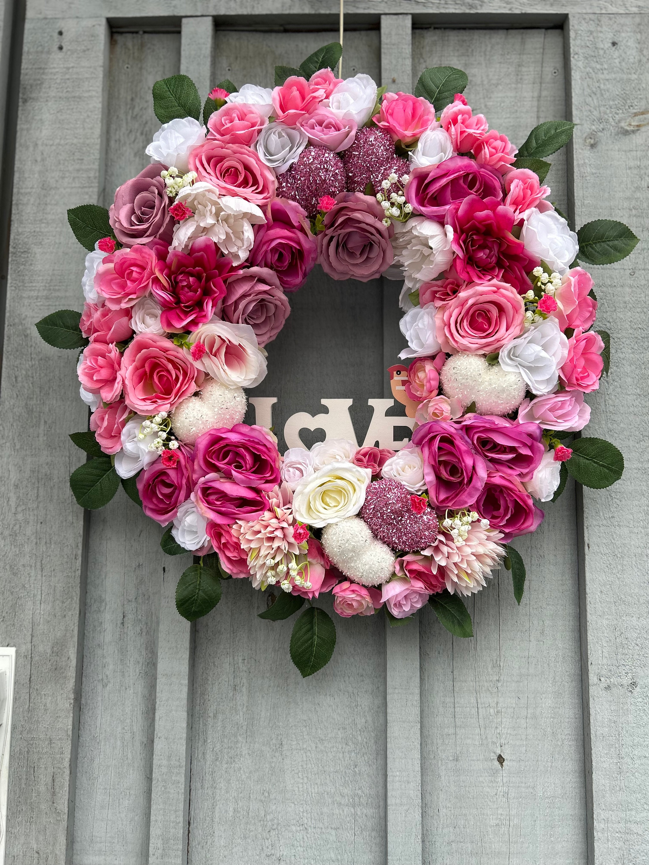 spring wreath【antiquewhite×pink】＋mobile 相応しく