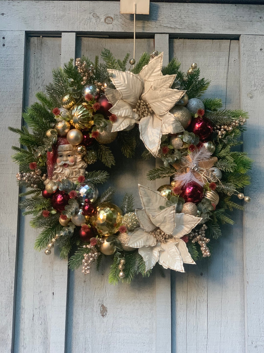 Christmas Wreath Classic Gold Silver Ball Wreath Front Door Etsy