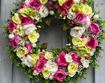 Summer Wreath Best Seller Spring Wreath  Roses & Hydrangea Wreath Front Door Wreath Succulent Wreath Large Elegant Wreath