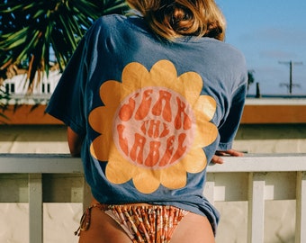 Surfer Vibes: Cotton T-Shirt with Boho Surf Print | Comfy Tee, Beachy Clothing, Surf Tee, Trendy Beach Shirt, Flower Tee, Flower Gift