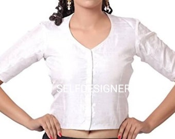 Vorne offene Designer-Bluse aus Taftseide in Langgröße, lange Bluse