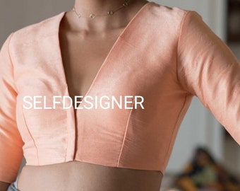 Ontwerper Indiase V-hals Dupion Zijden Saree Blouse | Saree-blouse met lange mouwen | Kant-en-klare Saree-blouse | Veelkleurige Saree-blouse