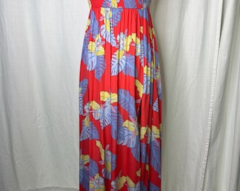 Vestido largo informal tropical de Lulu's con bolsillos laterales, color rojo bígaro claro, talla S.