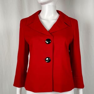 Vintage Talbots Petites Red Wool Jacket Side Pockets 3/4 Sleeves Fully Lined Size 6
