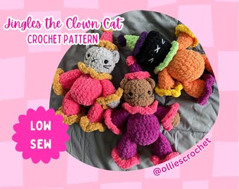 Schema all'uncinetto per il gatto pagliaccio, schema per il gatto pagliaccio Jingles, schema all'uncinetto per il gatto, uncinetto per Halloween, istruzioni per l'amigurumi, grazioso regalo di compleanno