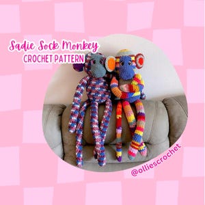 Sock Monkey Crochet Pattern, Sock Monkey Pattern, Monkey Crochet Pattern, Amigurumi Instructions, Crochet Ideas, Cute Birthday Gift