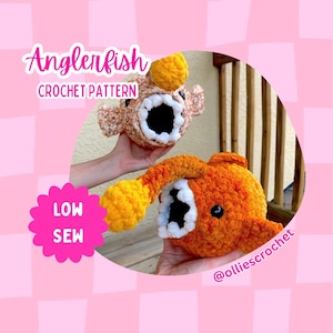 Angler Fish Crochet Pattern, Low Sew Amigurumi Instructions, Crochet Fish, Crochet Sea Creatures, Cute Birthday Gift, Valentine’s Day Gifts