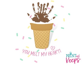 Ice Cream Cone Handprint Craft / Ice Cream Handprint Art Printable / You Melt My Heart / Kid's Finger Paint Art & Crafts / Summer Birthday