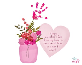 Flower Handprint Art / Valentine Flower Handprint Art Printable / Mason Jar Vase Flower Art / Handprint Keepsake Craft / Flower Hand Craft