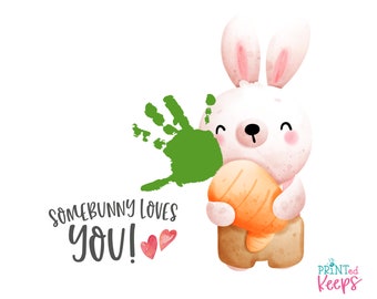Bunny Carrot Handprint Art / Somebunny Loves You Craft / Easter Handprint Footprint Art Template / Printable Easter Craft / Bunny Kid Craft