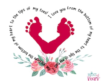Heart Footprint/Handprint Art / Handprint Heart Art / Word Heart Love Footprint Art/ Printable Hand/footprint Art / Keepsake Footprint Art