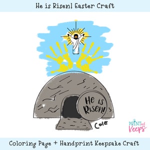 È Risorto Artigianato pasquale / Artigianato di Pasqua / Pagina da colorare di Pasqua cristiana / Stampa a mano Arte di Pasqua / Artigianato di impronte manuali di Gesù / Pasqua