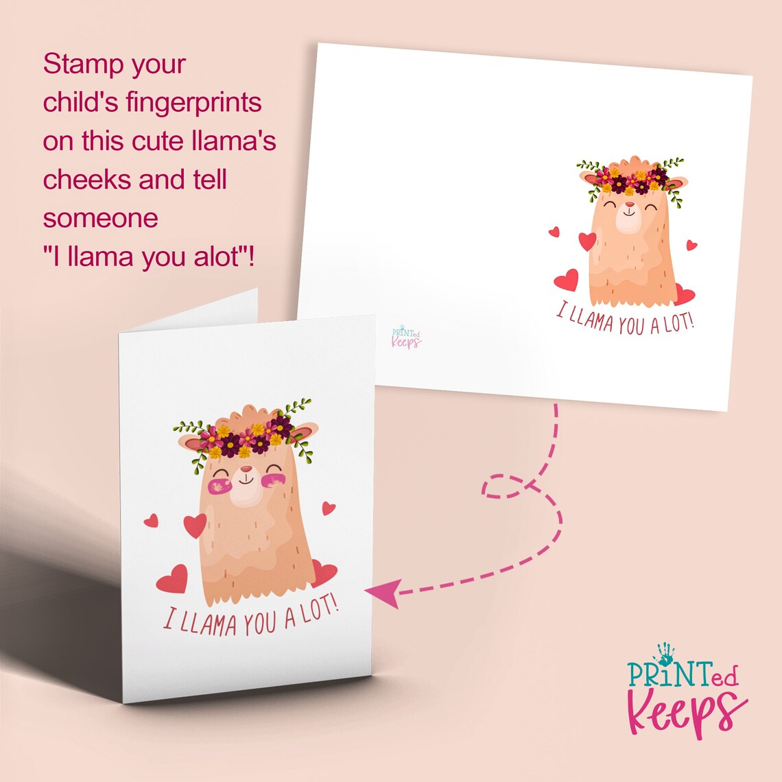 Llama Fingerprint Art / I Llama You A Lot Card / Thumbprint Valentine's